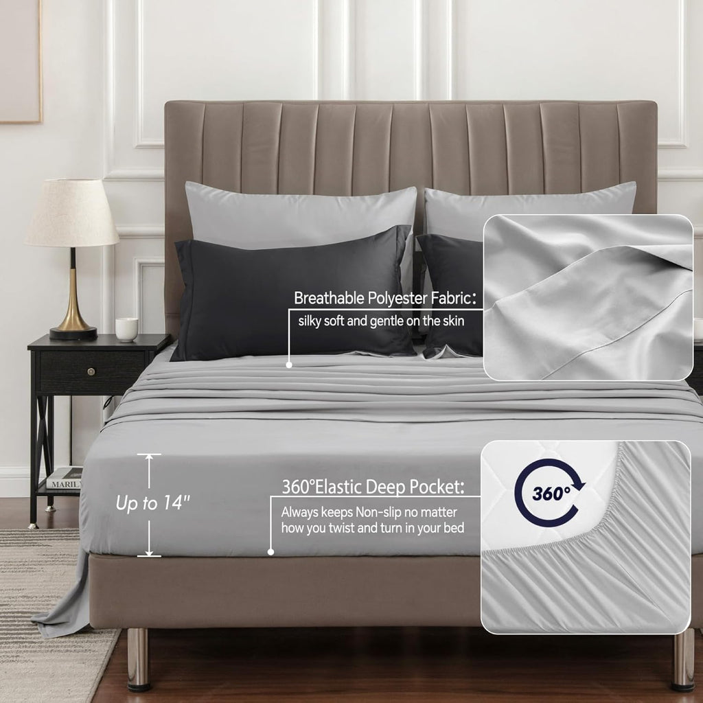 BEDELITE Queen Comforter Set 7 Pieces Bed in a Bag - Soft Microfiber Reversible Black Bed Set with Comforters, Sheets, Pillowcases & Shams, Cozy Luxury Bedding Sets for All Season