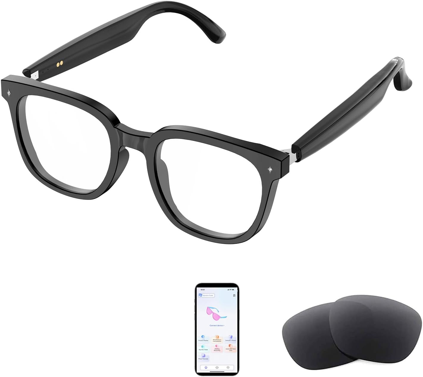 AI Smart Glasses for Men and Women with Chat GPT, Real Time Translation Glasses with 164 Languages,Sunglasses Music Playback, Hands-Free Calls, Open-Ear Audio for Travel, Meetings