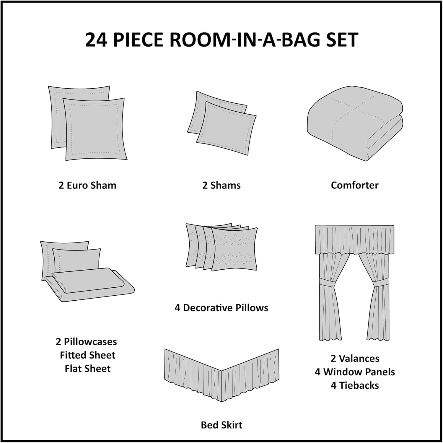 Madison Park Essentials Brystol 24 Piece Room in a Bag Faux Silk Comforter Jacquard Paisley Design Matching Curtains down Alternative Hypoallergenic All Season Bedding-Set, Queen(90"X90"), Brown