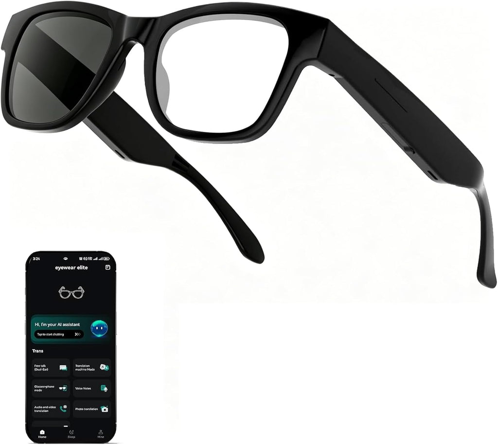 AI Smart Glasses for Men Women - 164 Languages Translation, Color-Change Lens W/Uv & Blue Light Protection, Music &Calls W/Bluetooth 5.4, Al Vioce &Meeting Assistant, Black