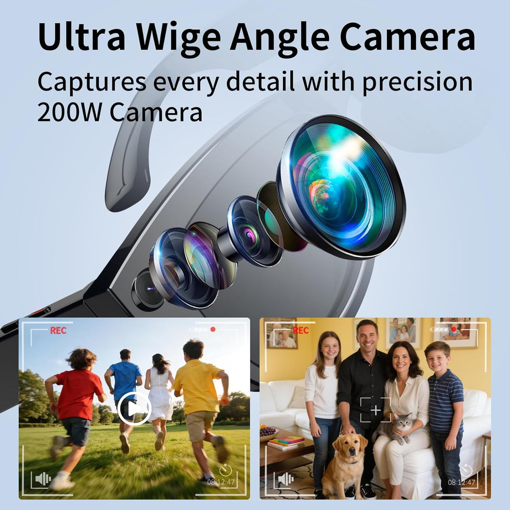 AI Smart Glasses with Camera Stabilization - 8MP POV Video Recording, Real-Time AI Translation, Smart Assistant, Dual-Mic Noise Canceling for Travel & Meetings - Anti-Blue Light, Red Frame