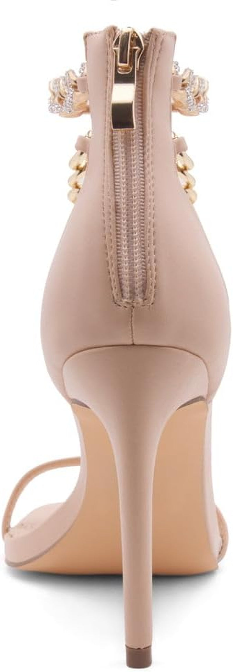 Shoe Land Charming2 Women'S Rhinestone Heels, Square Open Toe High Stilettos with Spiral Ankle Wrap Strap – Coil Spiral High Heeled Crystal Dress Sandals for Party, Nude,Size 11.0