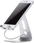 Adjustable Aluminum Phone Stand for Cell Phones, Iphone and Android, Desktop Phone Holder with Adjustable Angle, Hands-Free Viewing, 3.15 X 2.87 X 3.74 Inch, Silver