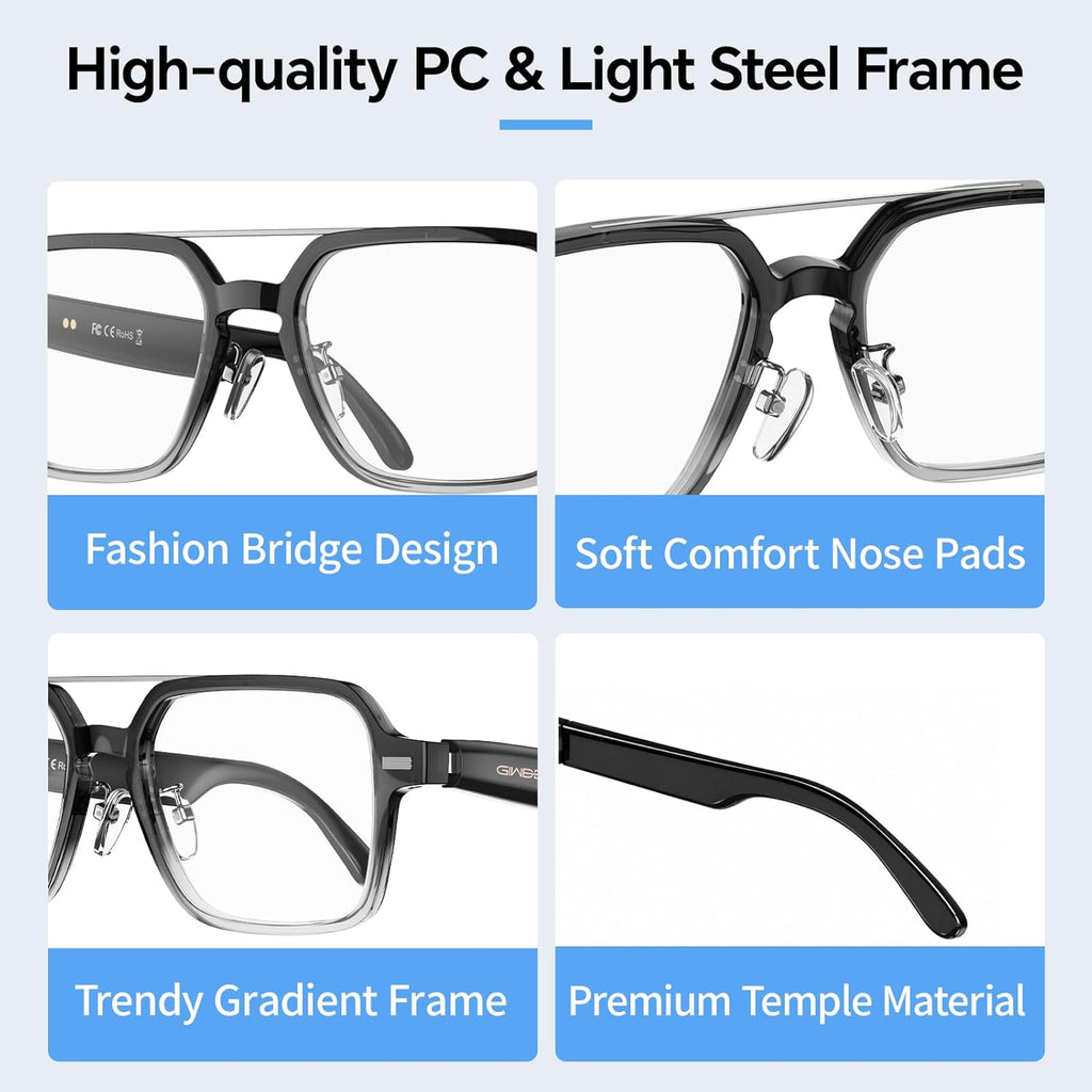 Aviator Smart Glasses for Men & Women, Audio Bluetooth Glasses, Wear Induction Power On/Off, Touch Control, Photochromic Lens, Smart Sunglasses, Music, Hands-Free Calls, Uv/Blue Light Protection