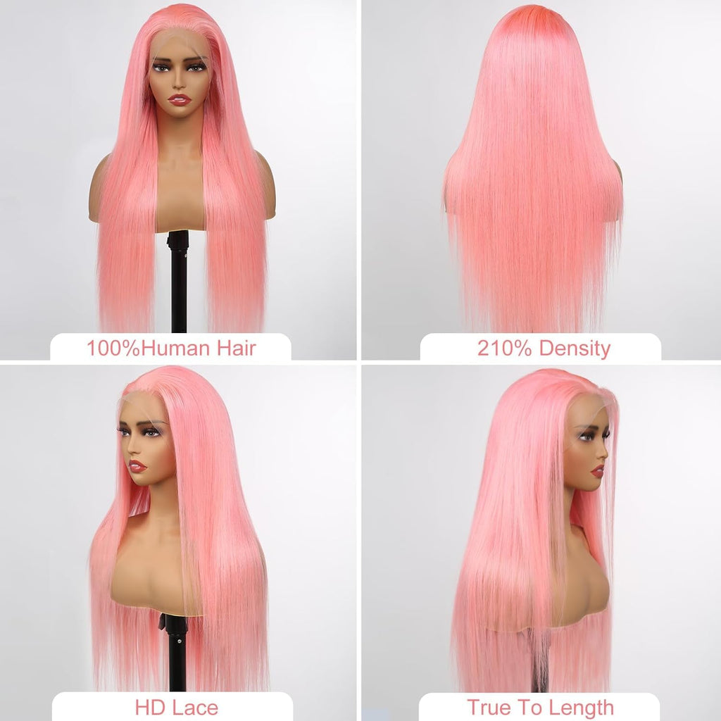 Arabella Pink Lace Front Wig Human Hair 13X4 613 Lace Front Wigs Human Hair 210% Density Ready to Go Glueless Wig Pre Plucked (18Inch, Pink 13X4 Ready to Go Wig)