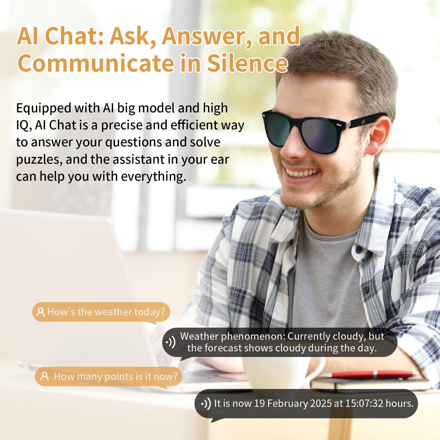 AI Smart Glasses for Men Women, Real-Time Translation Glasses with Chatgpt, Wireless Bluetooth 5.3, UV Protection Polarized Smart Sunglasses with 160+ Languages, Ideal for Travel Study & Business