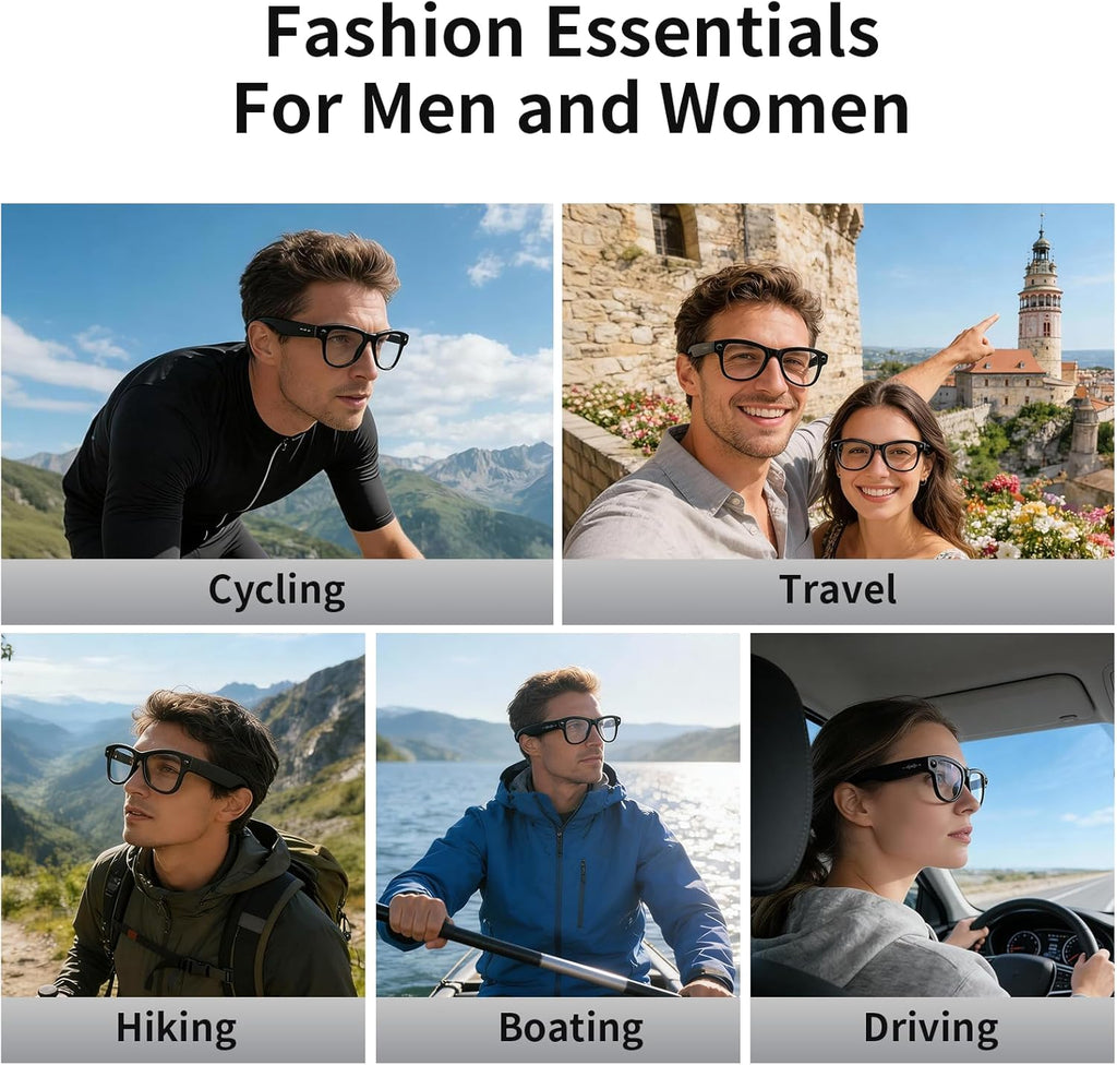 AI Smart Glasses with Camera Stabilization - 8MP POV Video Recording, Real-Time AI Translation, Smart Assistant, Dual-Mic Noise Canceling for Travel & Meetings - Anti-Blue Light, Red Frame