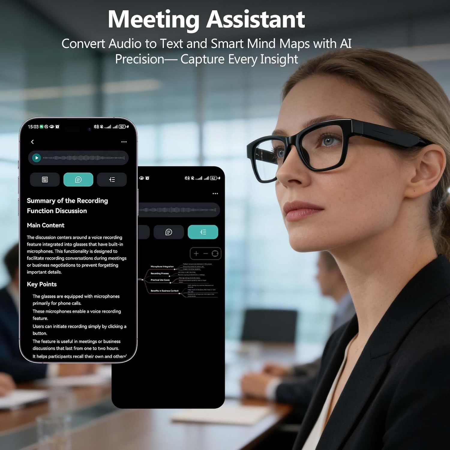 AI Smart Glasses for Men Women - 164 Languages Translation, Color-Change Lens W/Uv & Blue Light Protection, Music &Calls W/Bluetooth 5.4, Al Vioce &Meeting Assistant, Black