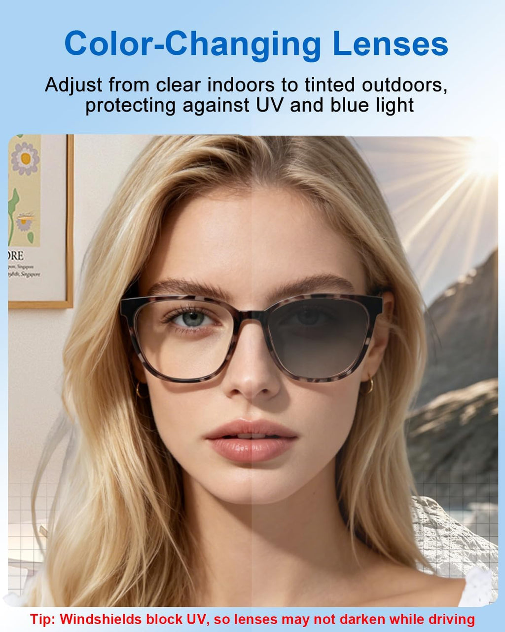 Ai Smart Glasses Men Women with Real-Time Translation, Color-Change Lens, Music & Calls W/Bluetooth 5.4, Al Vioce & Meeting Assistant, Lightweight & Comfortable, Thin Temples (Tortoiseshell)