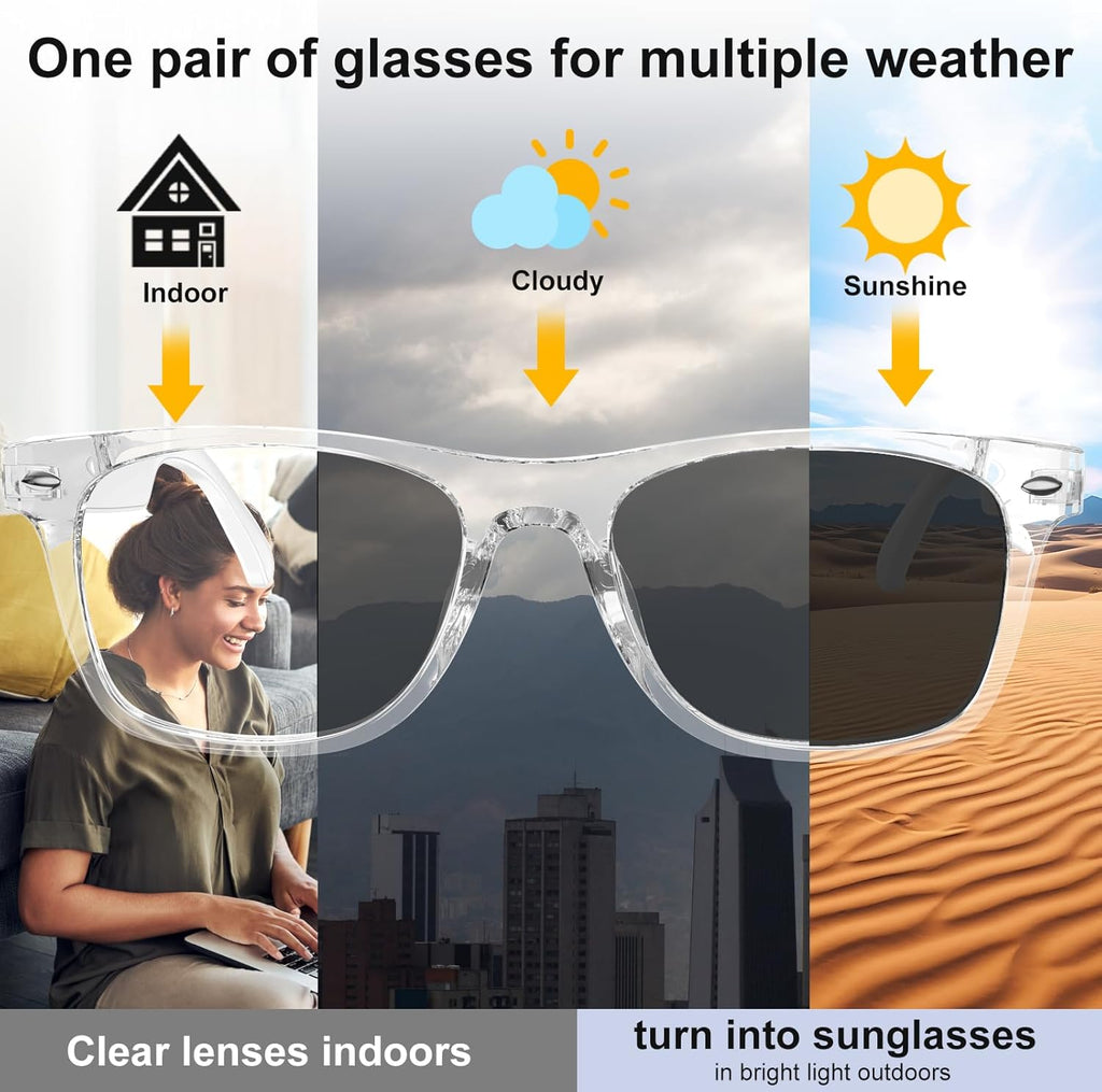 AI Smart Glasses for Women & Men with Chatgpt, Bluetooth Glasses with 165 Languages Translation, Color-Change Lens, Meeting Analysis, Music Playback, Hands-Free Calls, UV & Blue Light Protection