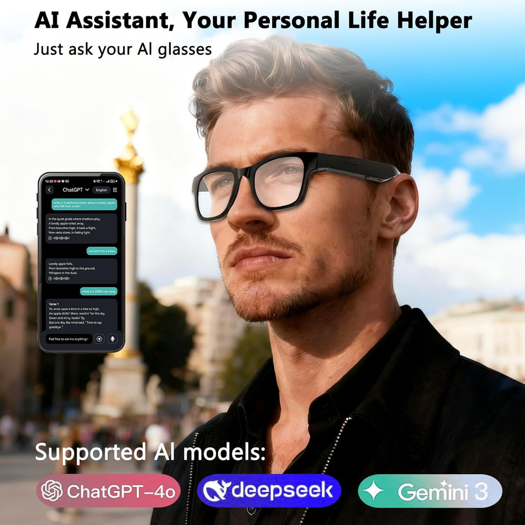 AI Smart Glasses for Men Women - 164 Languages Translation, Color-Change Lens W/Uv & Blue Light Protection, Music &Calls W/Bluetooth 5.4, Al Vioce &Meeting Assistant, Black