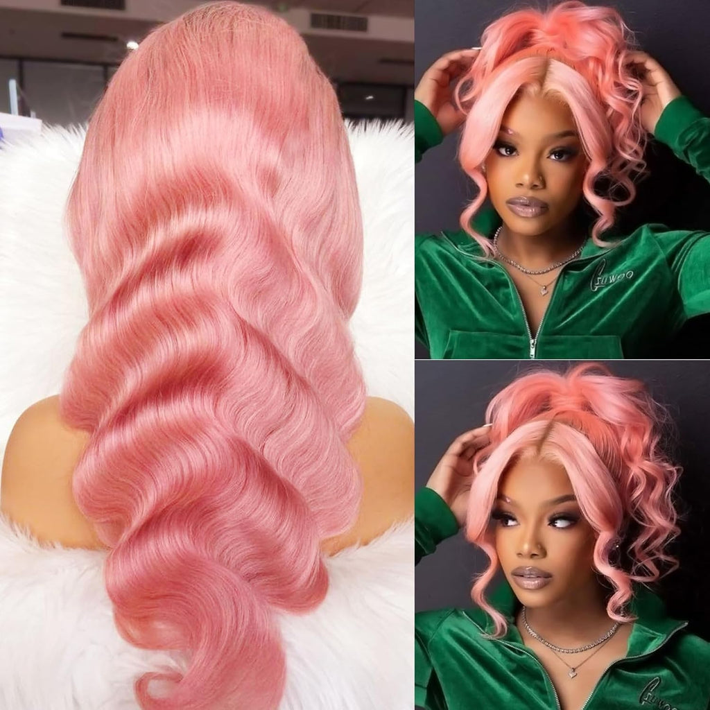 Arabella Pink Lace Front Wig Human Hair 13X4 613 Lace Front Wigs Human Hair 210% Density Ready to Go Glueless Wig Pre Plucked (18Inch, Pink 13X4 Ready to Go Wig)
