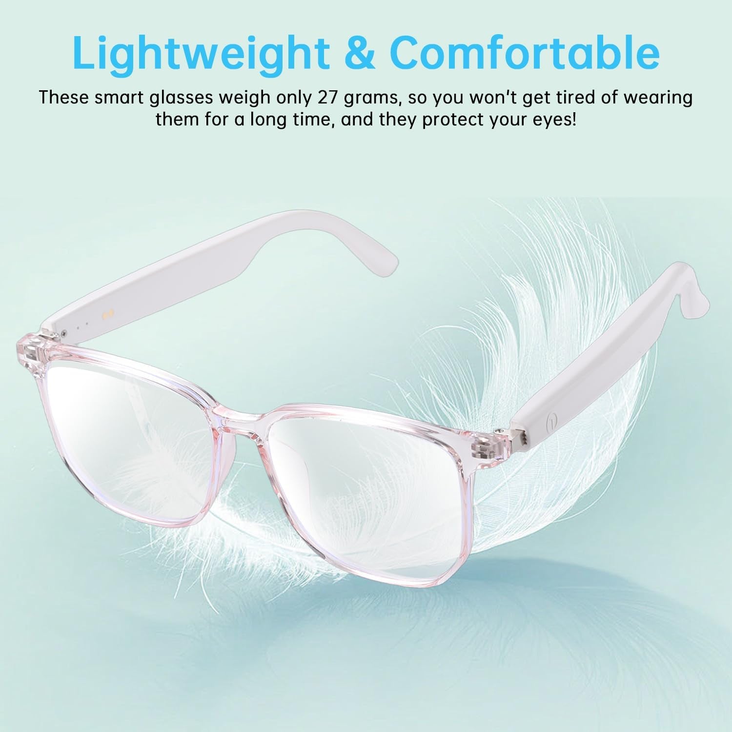 AI Smart Glasses for Women Men, Clear Frame Blue Light Glasses, Real-Time Translation（160+Languages), Photo Translation, No Subscription, Bluetooth 6.0 AI Translation Glasses for Business Travel-Pink