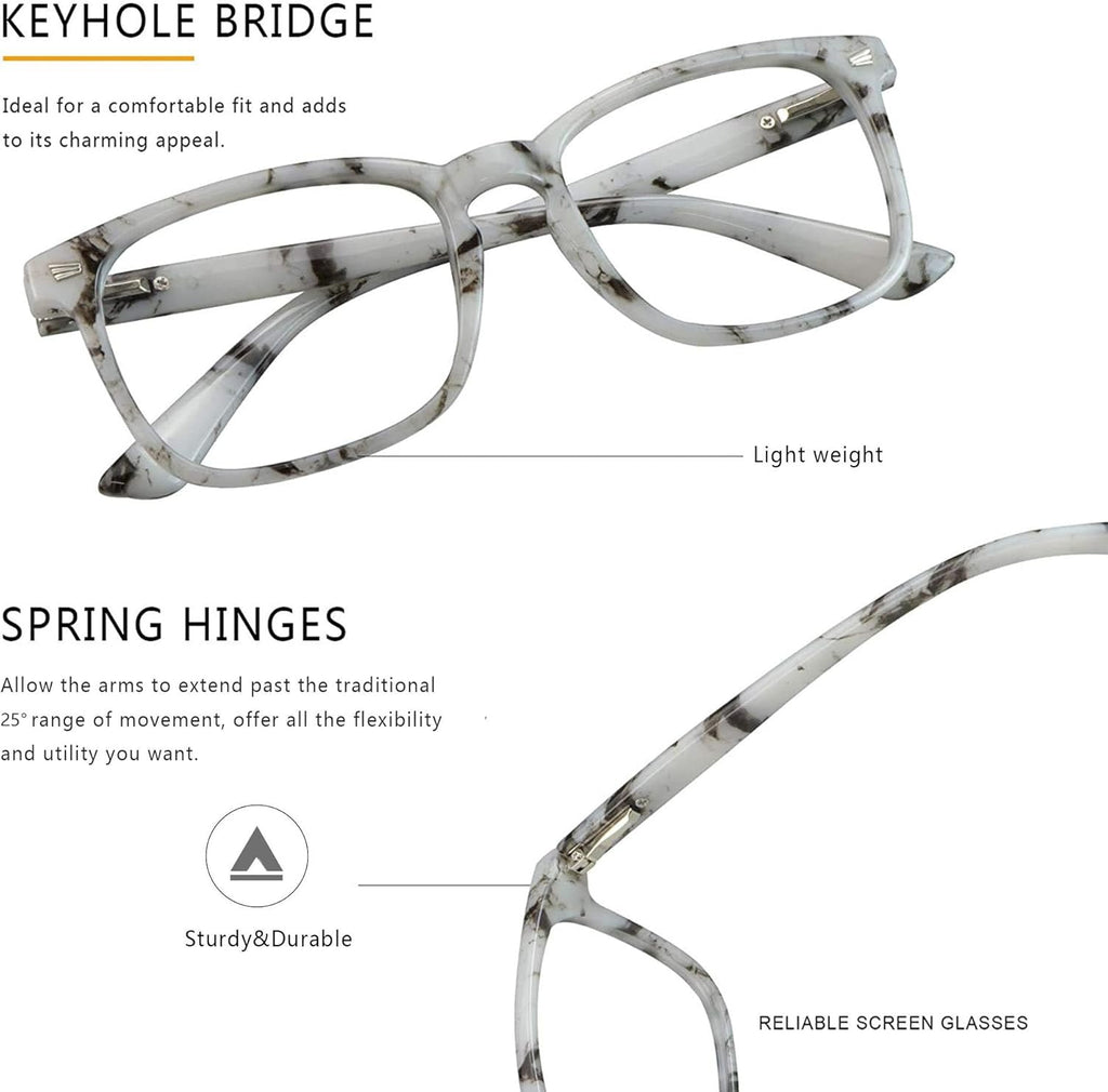 Vintage Square Progressive Multifocal Presbyopic Glasses, Blue Light Blocking Glasses for Men Women Readers (Marble, +0.00/+2.00 Magnification)