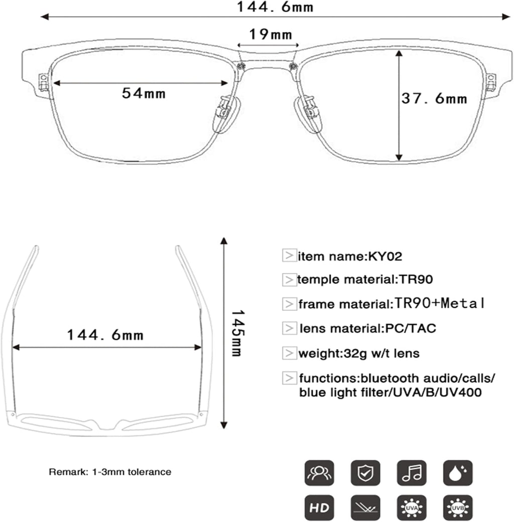 Bluetooth Glasses for Men,Smart Glasses,Bluetooth Sunglasses,Ip5 Water Resistant 6H Music Call for All Smart Devices-Blue Light Blocking (Sunlens-Gold)