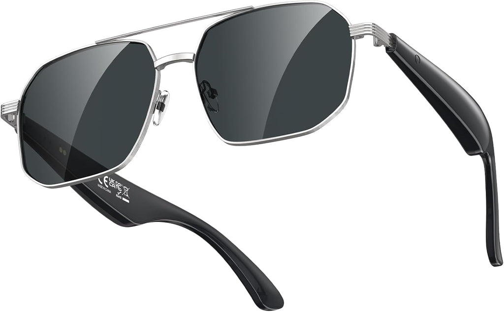 Smart AI Glasses with 100+ Language Translation, Bluetooth 5.4 Glasses with Chat GPT, Blue Light Filtering Lenses with Lightweight Metal Frame Sunglasses, Smart Glasses for Men Women Travel Business