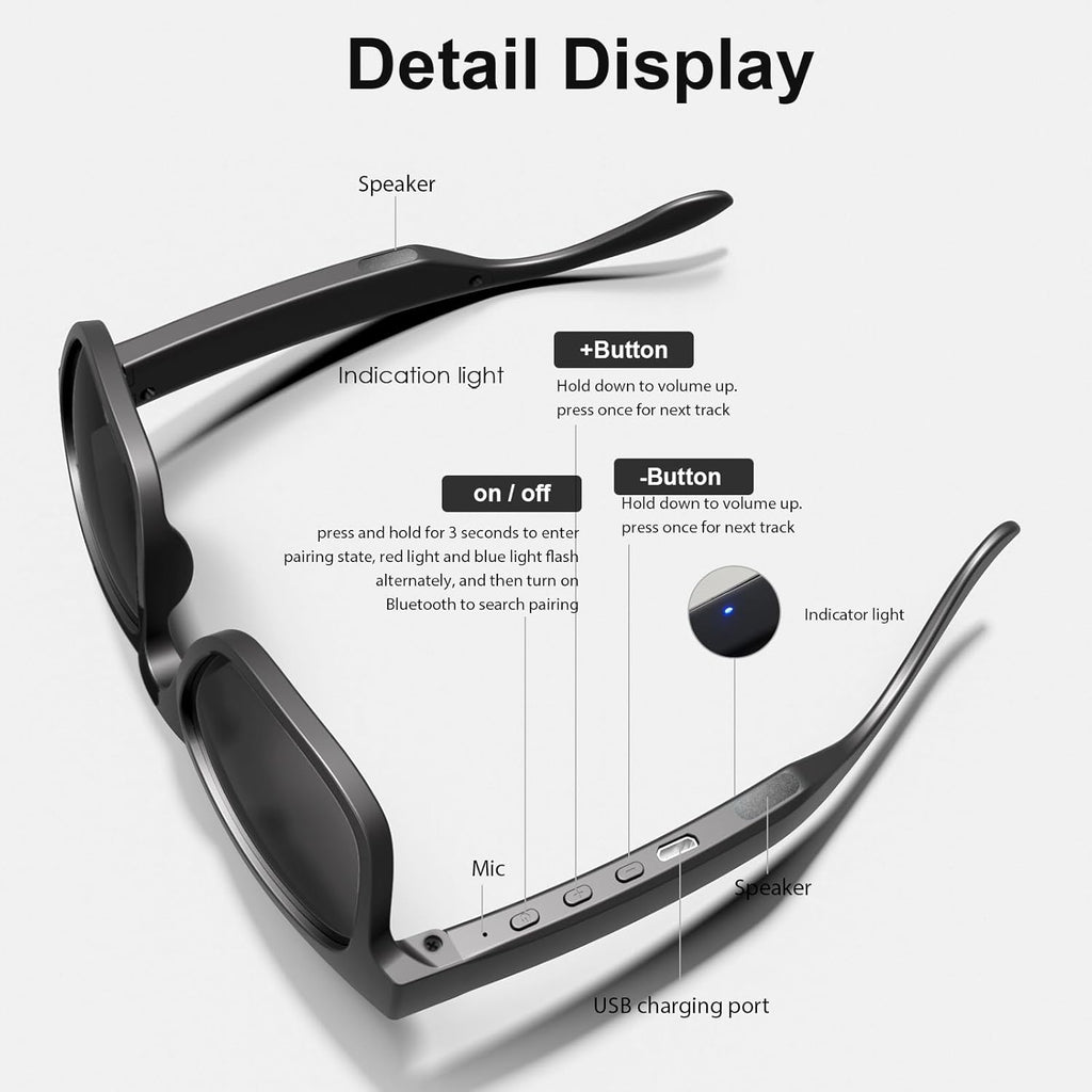 AI Smart Glasses, AI Dialogue Voice Wake-Up, 115 Language Translation, Simultaneous Interpretation, On-Site Recording Translation, Use Mobile App Audio and Video Translation, Conference Translation