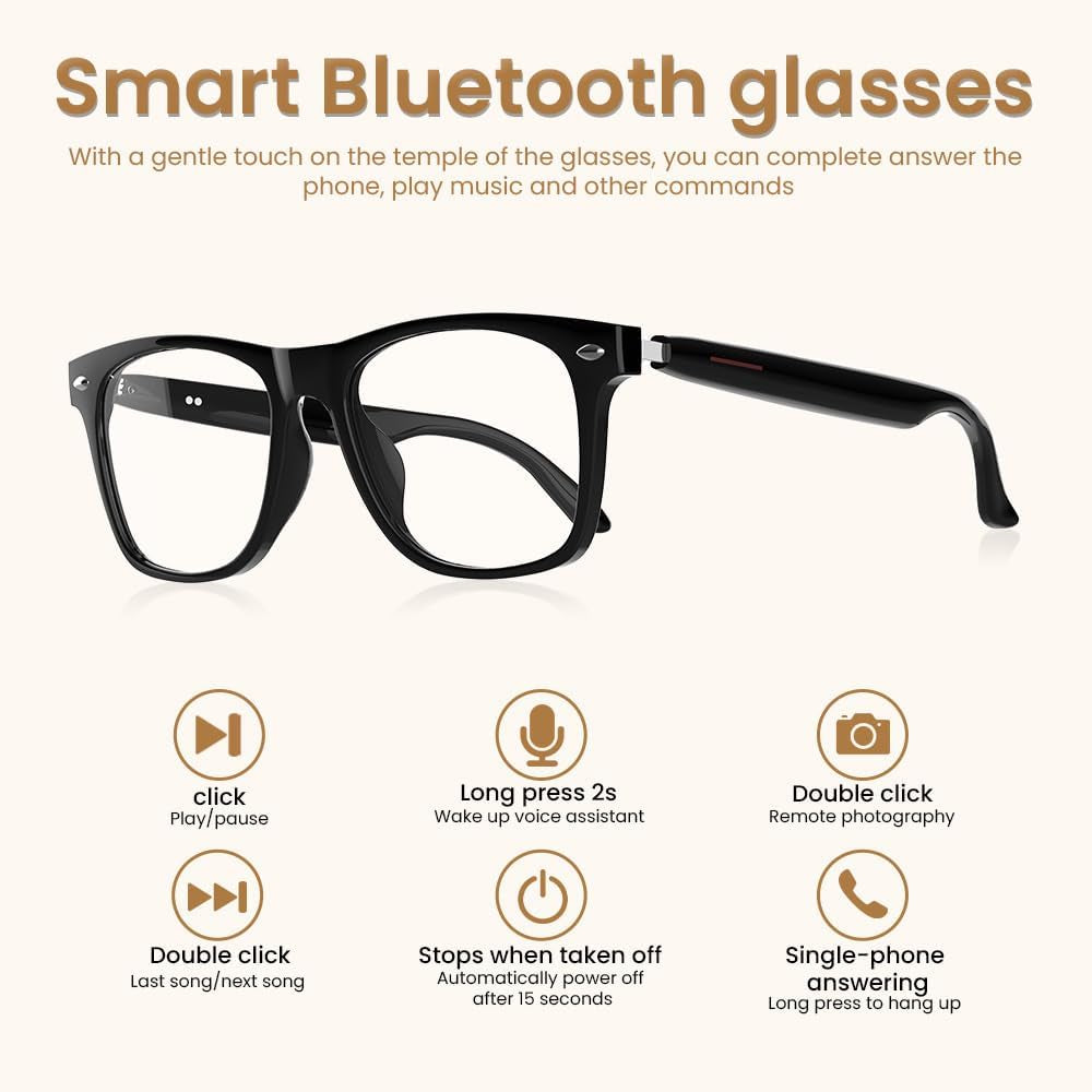 Bluetooth Audio Smart Glasses for Women Men,Blue Light Blocking Bluetooth Glasses with Open Ear Speaker,Voice Control, Hands-Free Calls & Built-In Microphone for Iphone Android Music/Work