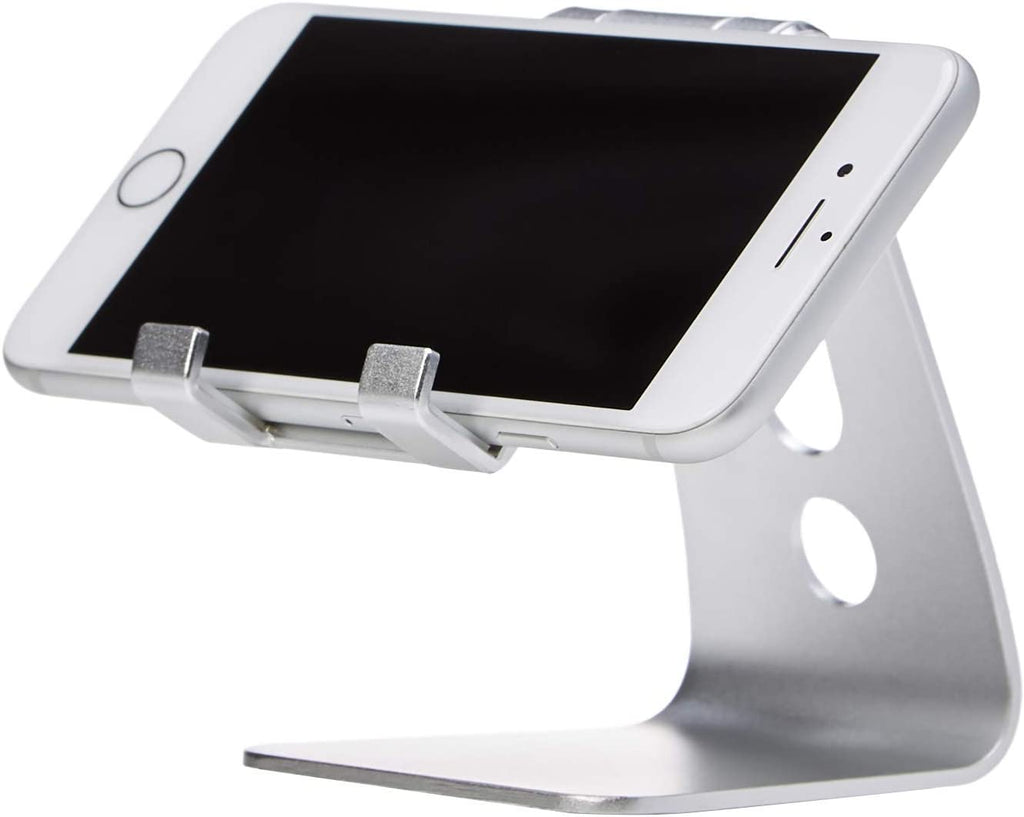 Adjustable Aluminum Phone Stand for Cell Phones, Iphone and Android, Desktop Phone Holder with Adjustable Angle, Hands-Free Viewing, 3.15 X 2.87 X 3.74 Inch, Silver