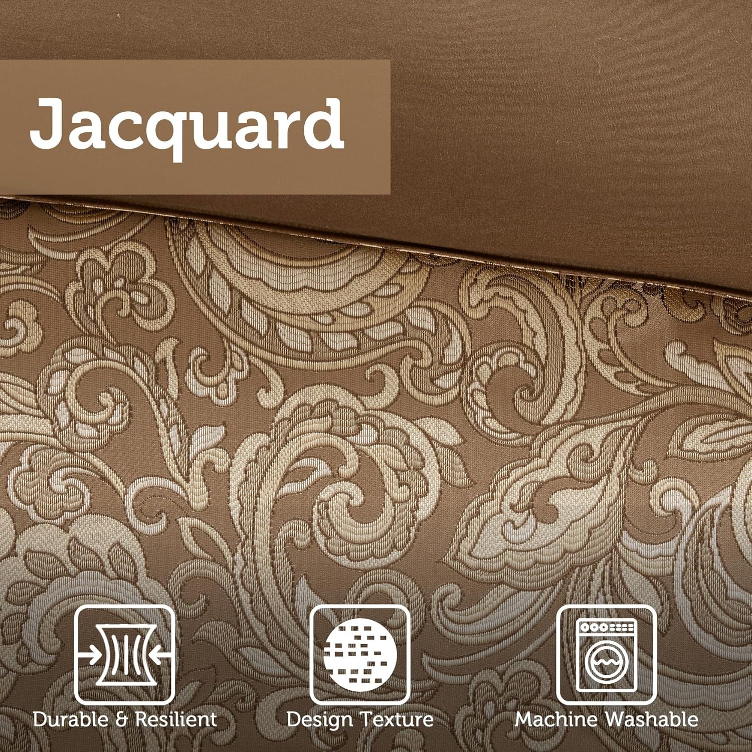 Madison Park Essentials Brystol 24 Piece Room in a Bag Faux Silk Comforter Jacquard Paisley Design Matching Curtains down Alternative Hypoallergenic All Season Bedding-Set, Queen(90"X90"), Brown