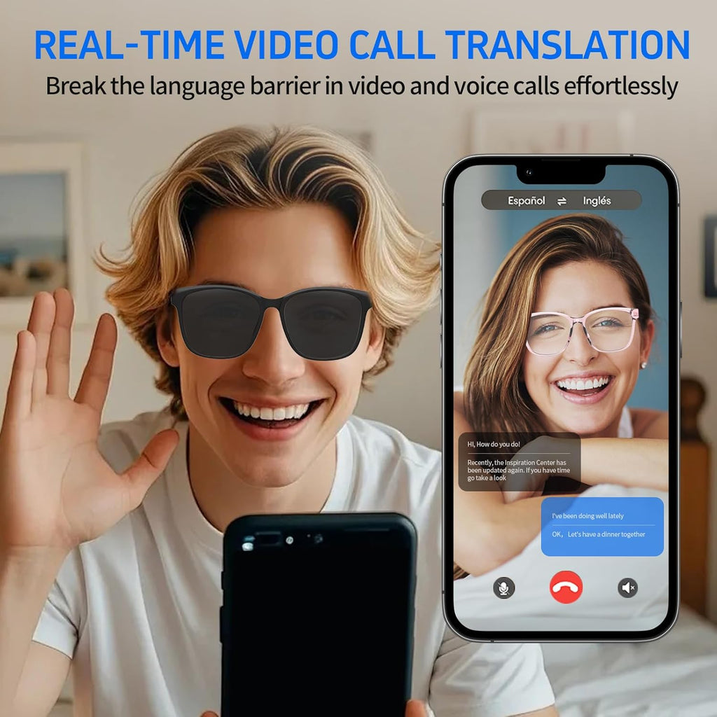 AI Smart Translation Glasses - Real-Time Voice Translator, 160+ Languages, Bluetooth 5.4, 8Hr Battery for Travel Business (Black, 35G)