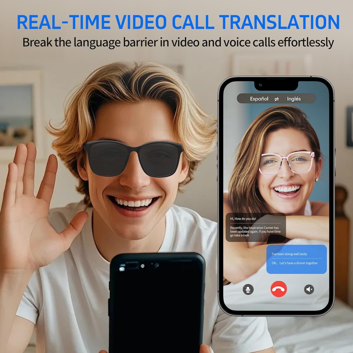 AI Smart Translation Glasses - Real-Time Voice Translator, 160+ Languages, Bluetooth 5.4, 8Hr Battery for Travel Business (Black, 35G)
