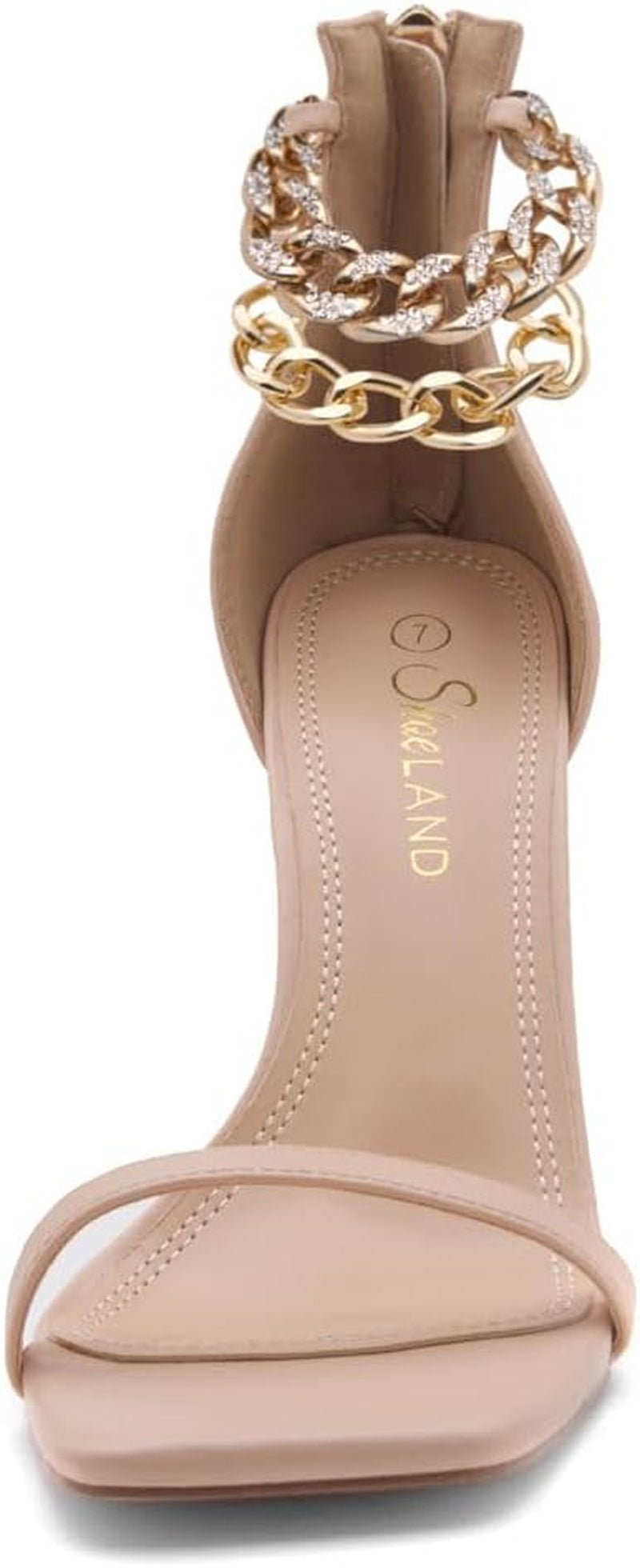 Shoe Land Charming2 Women'S Rhinestone Heels, Square Open Toe High Stilettos with Spiral Ankle Wrap Strap – Coil Spiral High Heeled Crystal Dress Sandals for Party, Nude,Size 11.0