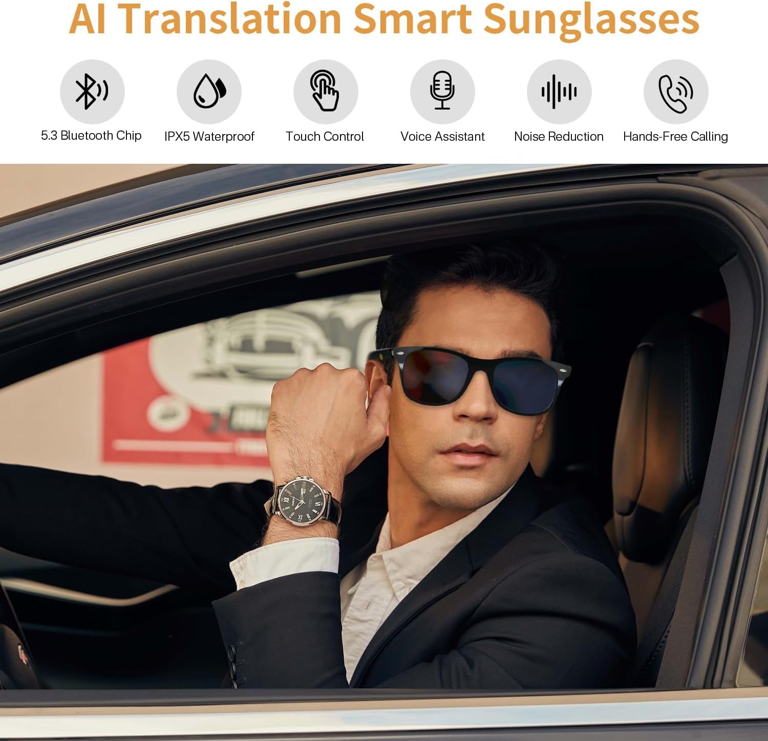 AI Smart Glasses for Men Women, Real-Time Translation Glasses with Chatgpt, Wireless Bluetooth 5.3, UV Protection Polarized Smart Sunglasses with 160+ Languages, Ideal for Travel Study & Business