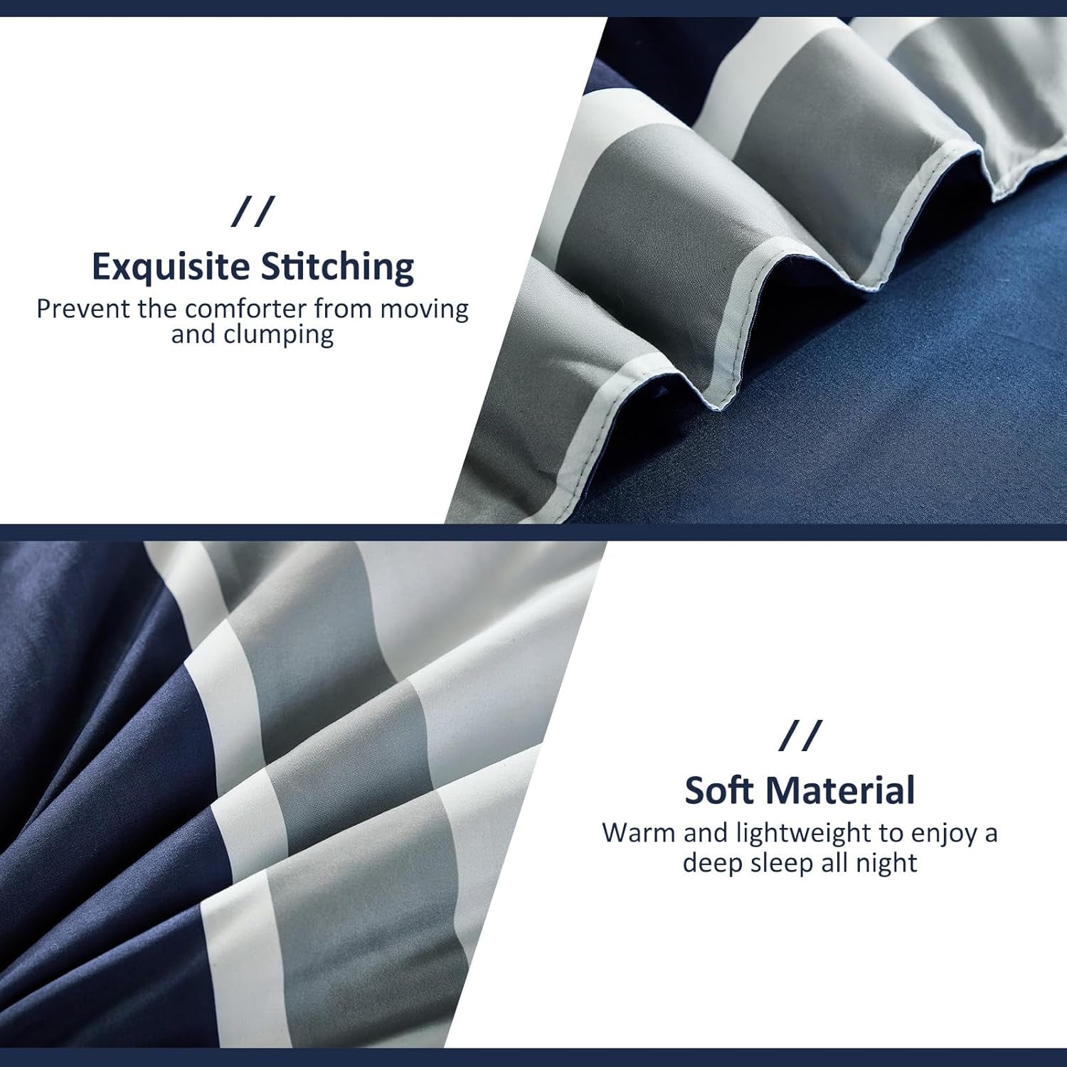 WONGS BEDDING Queen Comforter Set, 7 Pieces Navy Blue Comforter Set Queen Size, Soft Striped Bed in a Bag Bedding Set with Comforter, Flat Sheet, Fitted Sheet, Pillow Shams, Pillowcase