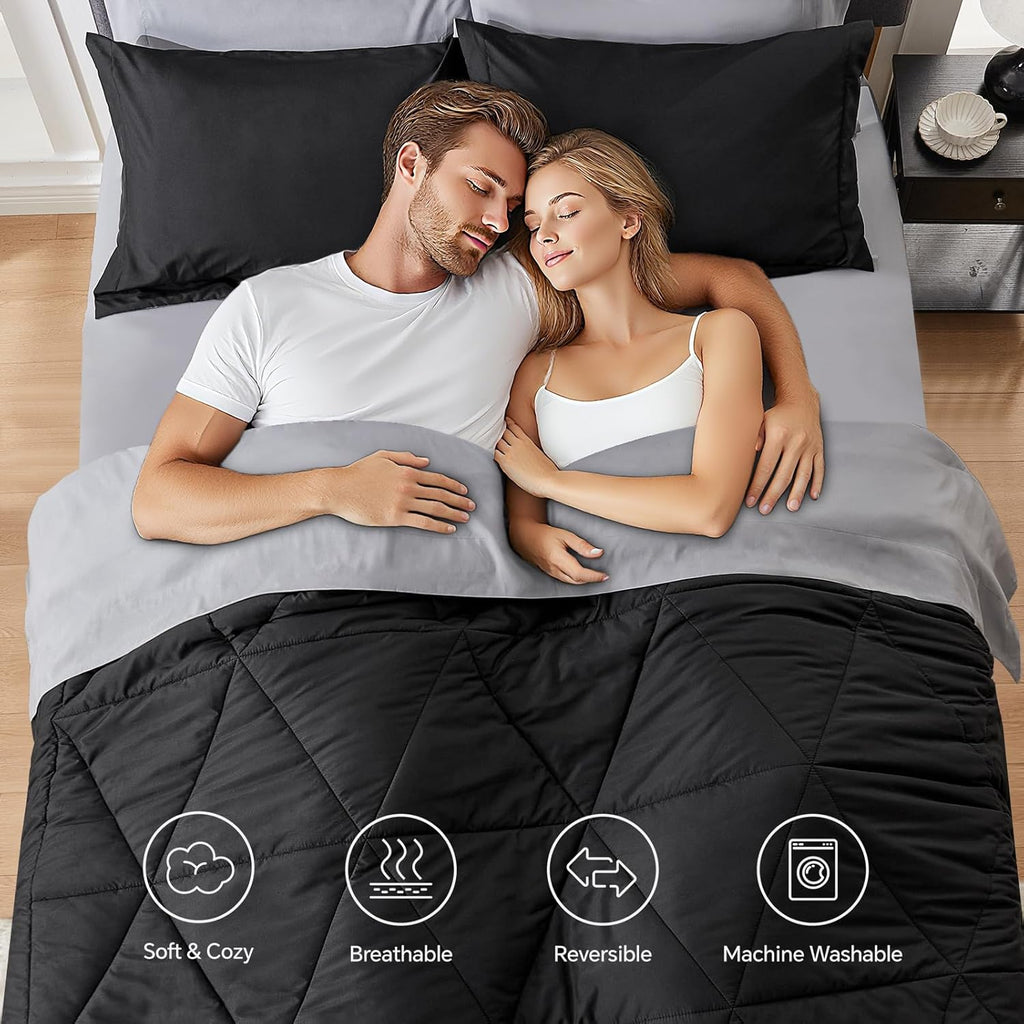 BEDELITE Queen Comforter Set 7 Pieces Bed in a Bag - Soft Microfiber Reversible Black Bed Set with Comforters, Sheets, Pillowcases & Shams, Cozy Luxury Bedding Sets for All Season