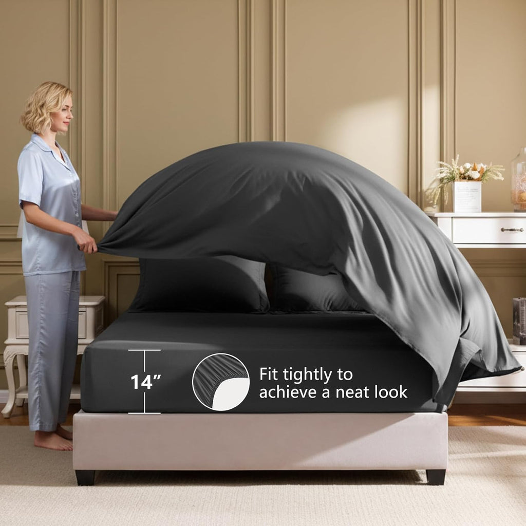 Queen Comforter Set - 7 Pieces Bed in a Bag Queen Size, Luxury Comforter Set with Sheets for All Season, Bed Set with Comforter, Flat Sheet, Fitted Sheet, Pillowcases & Shams, Dark Grey