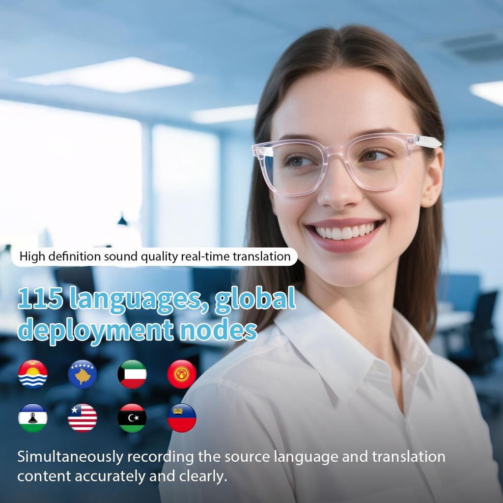 AI Smart Glasses for Women, Support 160+ Languages Real-Time Translation/ Live Recording/ AI Call Bluetooth Translator, Video & Voice Call, Powered by GPT, Translation Glasses for Work, Travel & Study