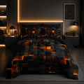 Nttopship Geometric Yellow Black King Comforter Set,Light Honeycomb Bedding Set 7 Piece in a Bag,Bed Sheet Set Geometry Decor,Microfiber Lightweight All Season