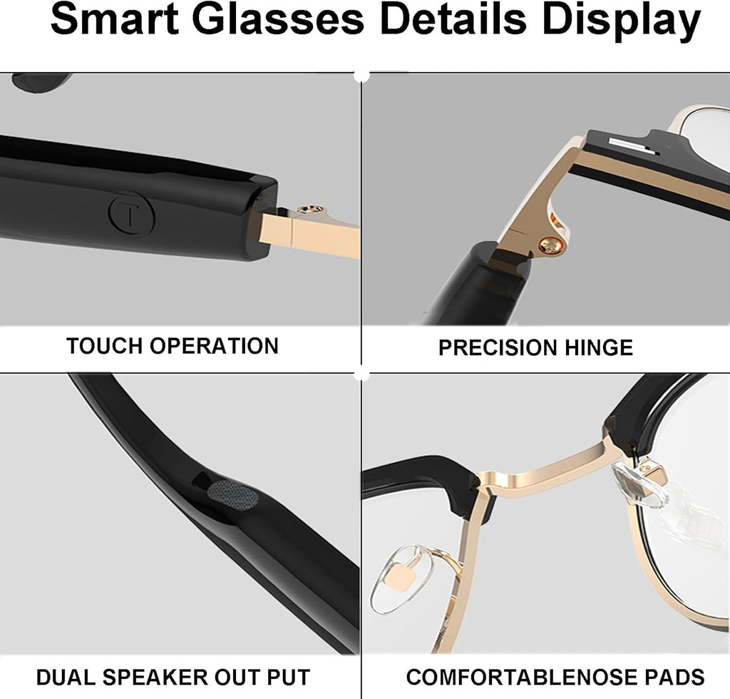 Smart Glasses,Bluetooth Glasses for Men Women,Open Ear Sounds,Transitional Lens for Outerdoor Sport,Audio Glasses for Music Calls (Black Gold)