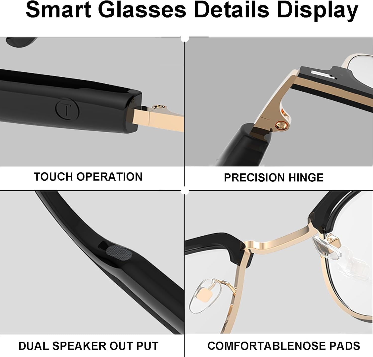 Smart Glasses,Bluetooth Glasses for Men Women,Open Ear Sounds,Transitional Lens for Outerdoor Sport,Audio Glasses for Music Calls (Black Gold)
