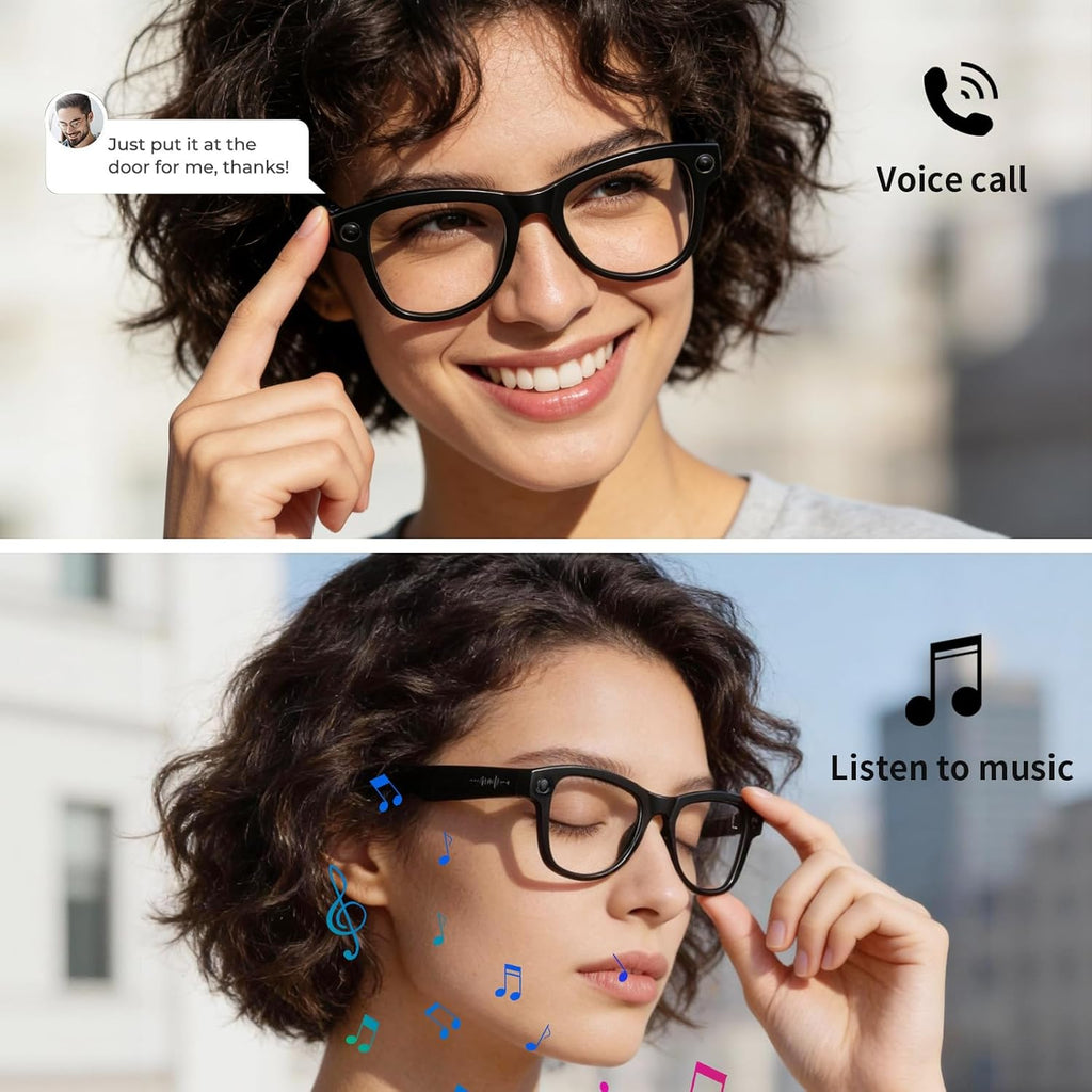 AI Smart Glasses with Camera Stabilization - 8MP POV Video Recording, Real-Time AI Translation, Smart Assistant, Dual-Mic Noise Canceling for Travel & Meetings - Anti-Blue Light, Red Frame