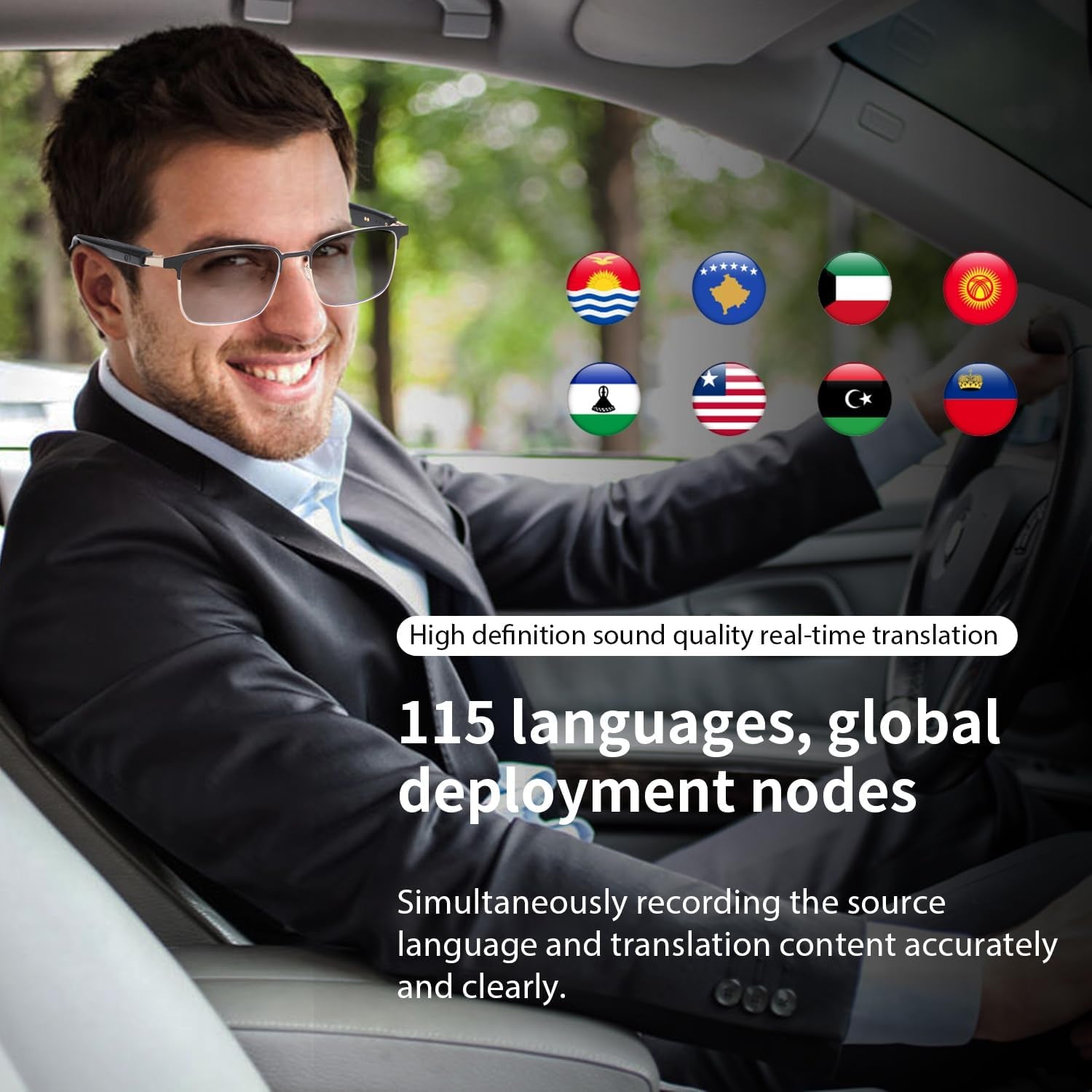 AI Translator Smart Glasses for Men Women, Bluetooth Audio Sunglasses with Photochromic Lenses, Photo Translation, No Subscription, Real-Time Translation(160+Languages) for Travel Business (Gold)