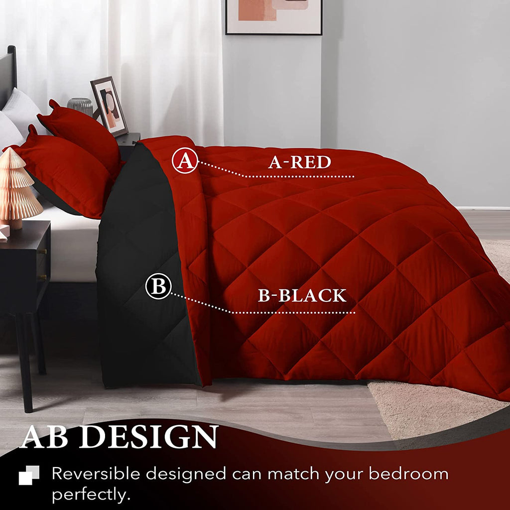 Downluxe King Size Comforter Set - Red and Black King Comforter, Soft Bedding Sets for All Seasons - 3 Pieces - 1 Comforter (104"X92") and 2 Pillow Shams(20"X36")