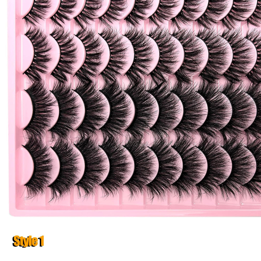 Loladook Mink Lashes Pack Fluffy Wispy Strip Lashes Natural Look 3D Cat Eye Eyelashes Book 18Mm Long Volume C Curl Faux Mink Lash Strips Multipack (3 Styles)