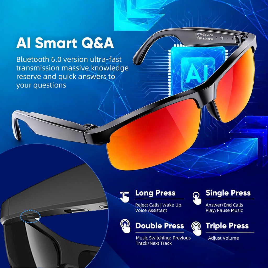Al Smart Glasses for Men Women, Bluetooth Translation Glasses with 164+ Languages, UV400 Sunglasses, Bluetooth 5.4 Glasses W/Music & Hands-Free Calling, for Outdoor Sports & Travel