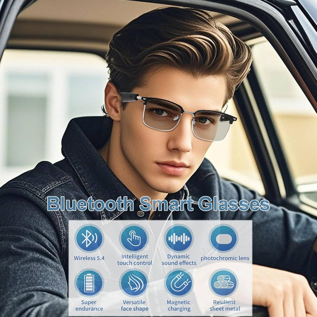 Smart Glasses,Bluetooth Glasses for Men Women,Open Ear Sounds,Transitional Lens for Outerdoor Sport,Audio Glasses for Music Calls (Black Gold)