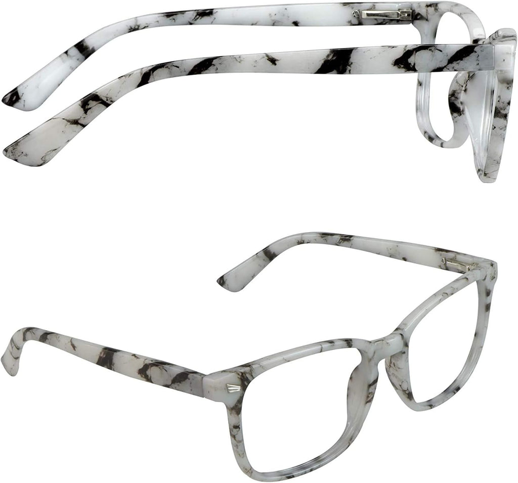 Vintage Square Progressive Multifocal Presbyopic Glasses, Blue Light Blocking Glasses for Men Women Readers (Marble, +0.00/+2.00 Magnification)