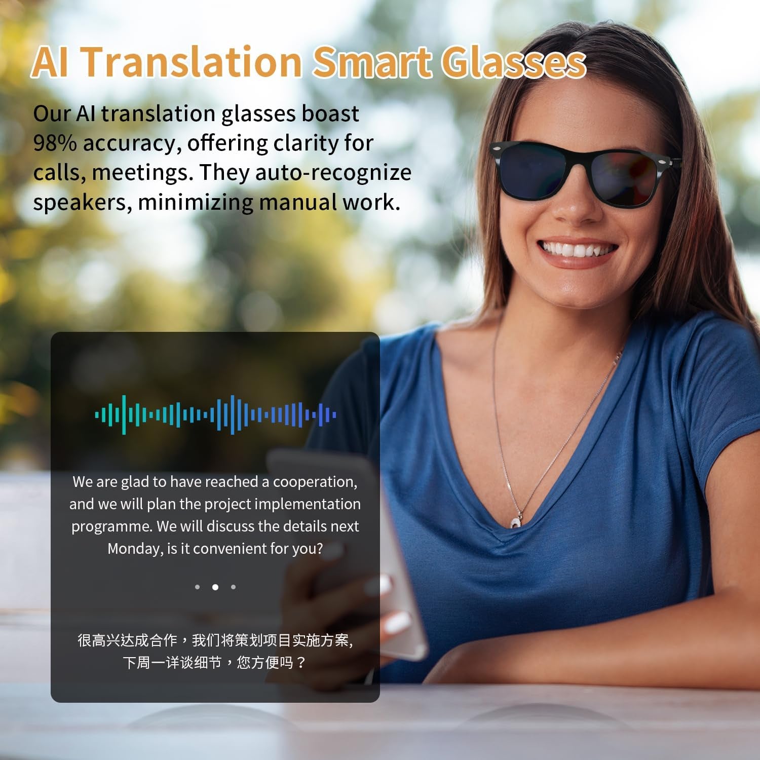 AI Smart Glasses for Men Women, Real-Time Translation Glasses with Chatgpt, Wireless Bluetooth 5.3, UV Protection Polarized Smart Sunglasses with 160+ Languages, Ideal for Travel Study & Business