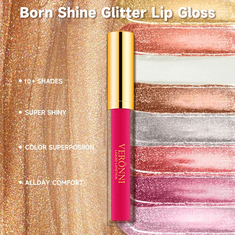 10 Colour Diamond Shimmer Lip Gloss Set,Glitter Shimmer Makeup Long Lasting Lipsticks Makeup, Smudge Proof Lip Glaze Valentine'S