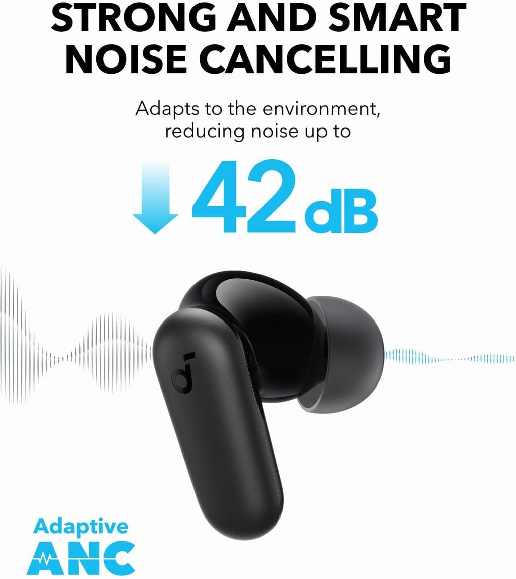 Soundcore P30I by  Noise Cancelling Earbuds, Strong and Smart Noise Cancelling, Powerful Bass, 45H Playtime, 2-In-1 Case and Phone Stand, IP54, Wireless Earbuds, Bluetooth 5.4 (Black)