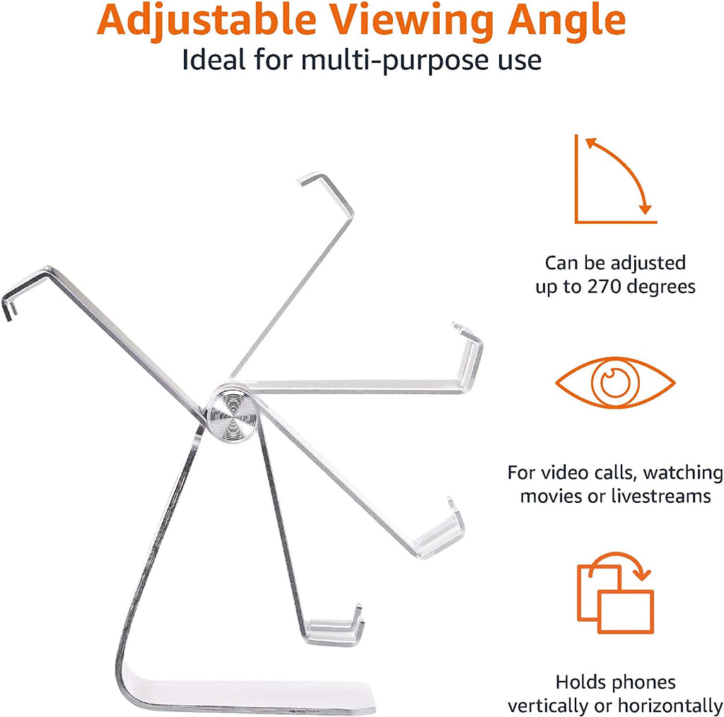 Adjustable Aluminum Phone Stand for Cell Phones, Iphone and Android, Desktop Phone Holder with Adjustable Angle, Hands-Free Viewing, 3.15 X 2.87 X 3.74 Inch, Silver