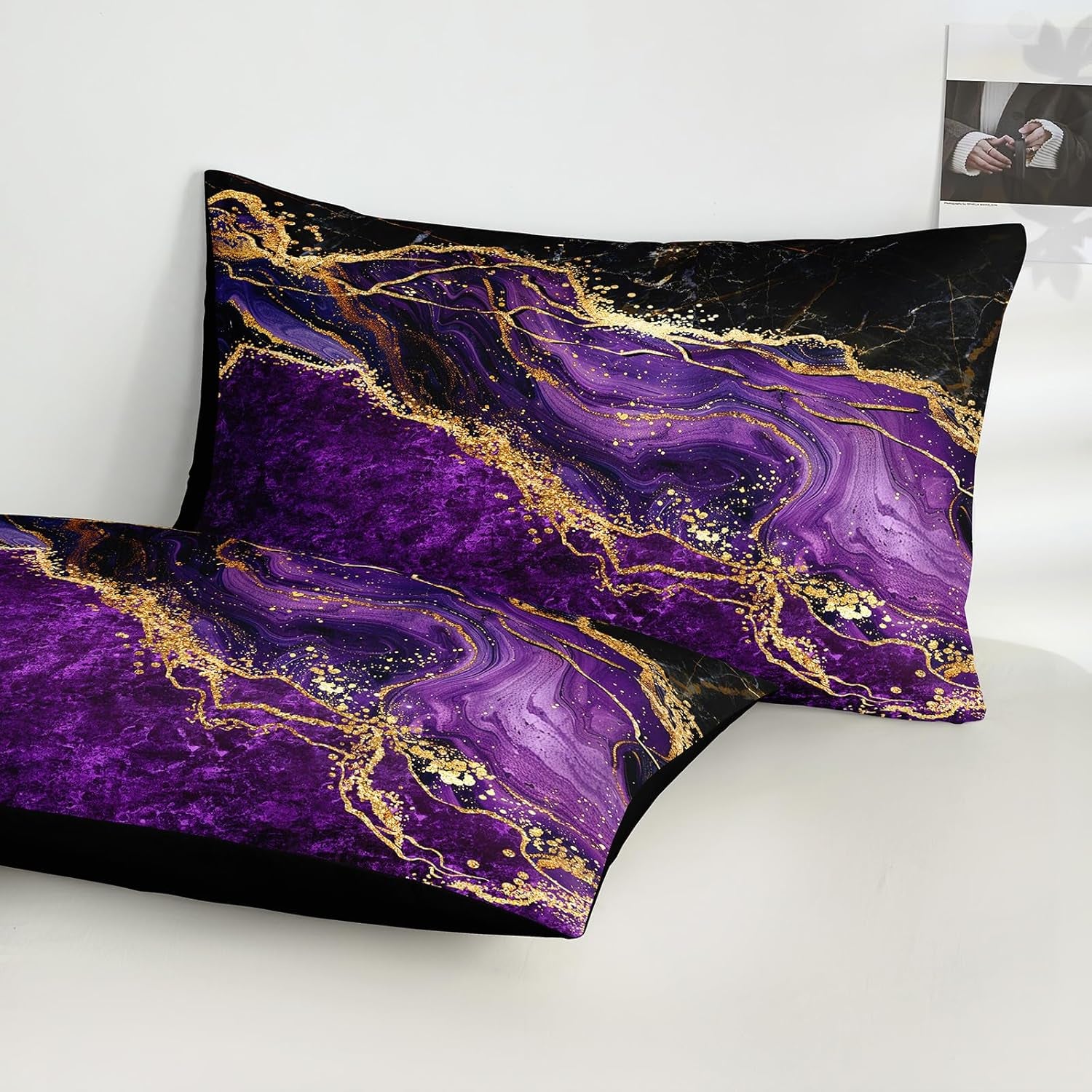 Black Gold Comforter Set Purple Marble Bedding Set King Size Black Marble Stone Abstract Artwork Bedroom Decor Black Marble Comforter Sets for All Season