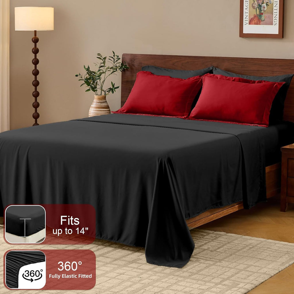 FUANNA Queen Comforter Set 7 Pieces, Reversible Queen Size Bed in a Bag with All Season Premium Comforter, Bedding Sets Includes Comforter, Flat Sheet, Fitted Sheet, Pillowcases & Shams, Red & Black