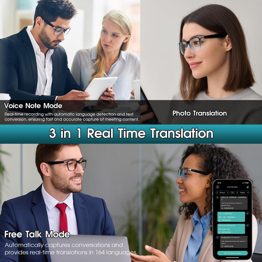 AI Smart Glasses for Men & Women, Photochromic AI Translation Glasses, Support 165+ Languages, Touch Control & IPX5 Waterproof, Multifunctional Bluetooth Glasses, Travel Meeting Business Trade(Brown)