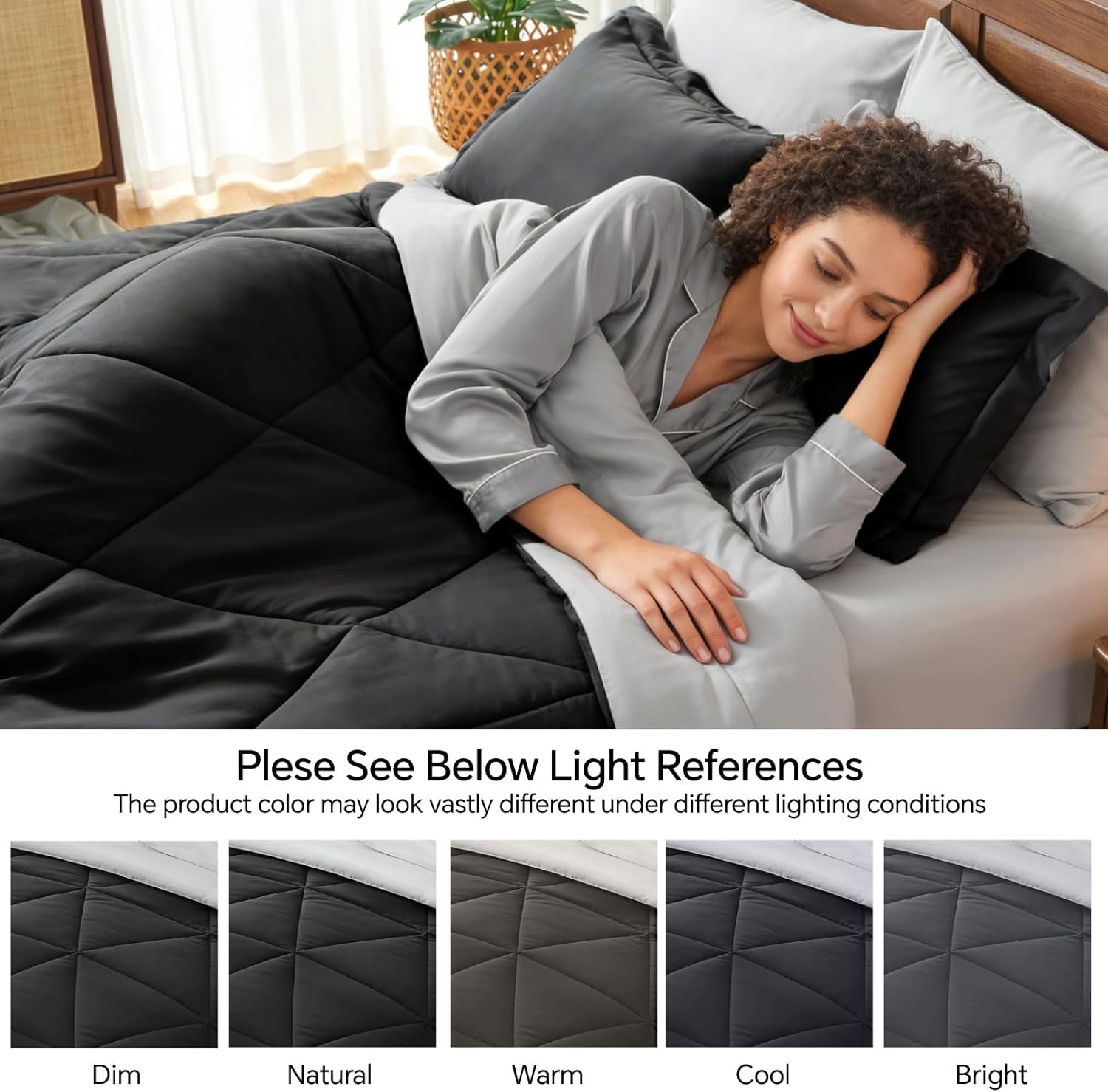 BEDELITE Queen Comforter Set 7 Pieces Bed in a Bag - Soft Microfiber Reversible Black Bed Set with Comforters, Sheets, Pillowcases & Shams, Cozy Luxury Bedding Sets for All Season